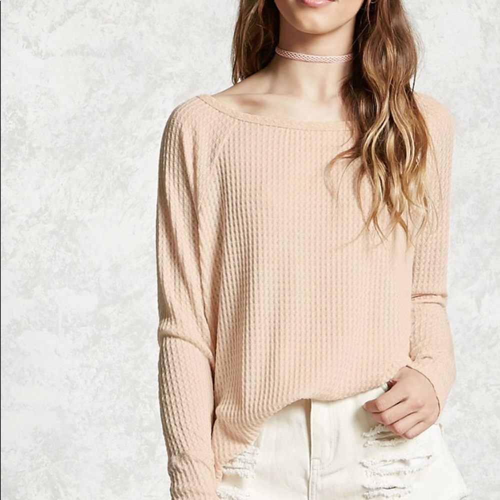 Forever 21 Dolphin-Hem Waffle Knit Top